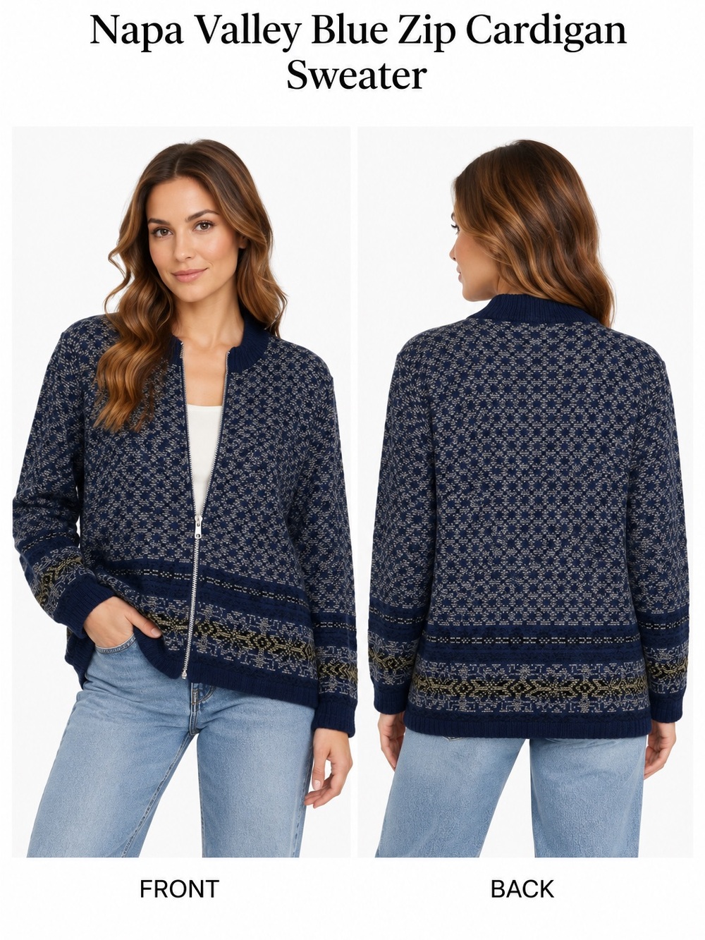 Napa Valley Blue‎ Zip Cardigan Sweater